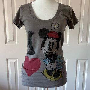 DISNEY ~ I LOVE MINNIE MOUSE Gray Scoop Neck T-Shirt ~ Size MEDIUM ~ C1222